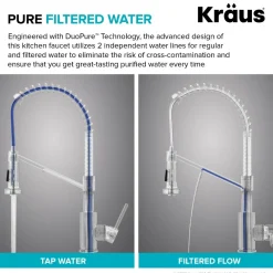 KRAUS Single Handle Kitchen Faucet with Integrated Dispenser for Water Filtration in Spot-Free Stainless Steel & Matte Black