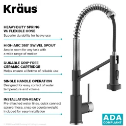 KRAUS Single Handle Kitchen Faucet with Integrated Dispenser for Water Filtration in Spot-Free Stainless Steel & Matte Black
