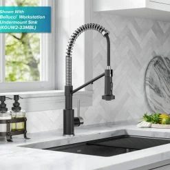 KRAUS Single Handle Kitchen Faucet with Integrated Dispenser for Water Filtration in Spot-Free Stainless Steel & Matte Black