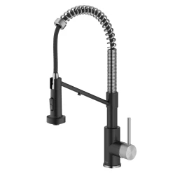 KRAUS Single Handle Kitchen Faucet with Integrated Dispenser for Water Filtration in Spot-Free Stainless Steel & Matte Black