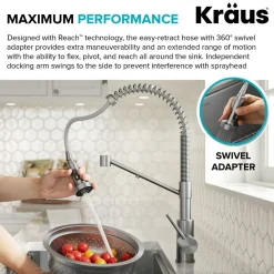 KRAUS Single Handle Kitchen Faucet with Integrated Dispenser for Water Filtration in Spot-Free Stainless Steel & Matte Black