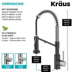 KRAUS Single Handle Kitchen Faucet with Integrated Dispenser for Water Filtration in Spot-Free Stainless Steel & Matte Black