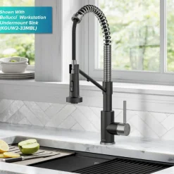 KRAUS Single Handle Kitchen Faucet with Integrated Dispenser for Water Filtration in Spot-Free Stainless Steel & Matte Black