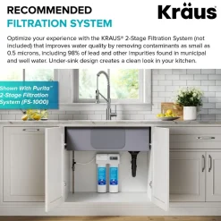 KRAUS Single Handle Kitchen Faucet with Integrated Dispenser for Water Filtration in Spot-Free Stainless Steel & Matte Black