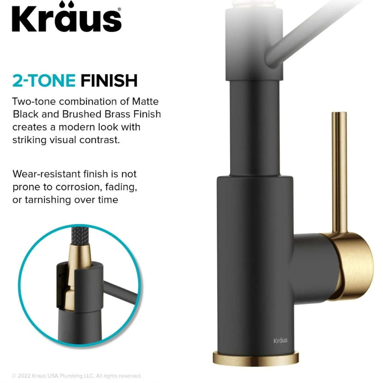 KRAUS Single Handle Kitchen Faucet with Integrated Dispenser for Water Filtration in Brushed Brass & Matte Black