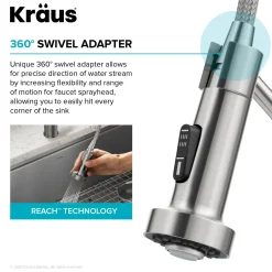 KRAUS Single Handle Kitchen Faucet with Integrated Dispenser for Water Filtration in Brushed Brass & Matte Black