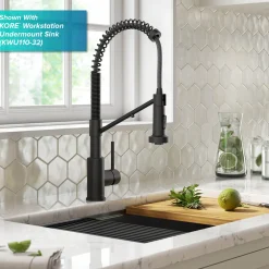 KRAUS Single Handle Kitchen Faucet with Integrated Dispenser for Water Filtration in Matte Black