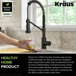 KRAUS Single Handle Kitchen Faucet with Integrated Dispenser for Water Filtration in Matte Black