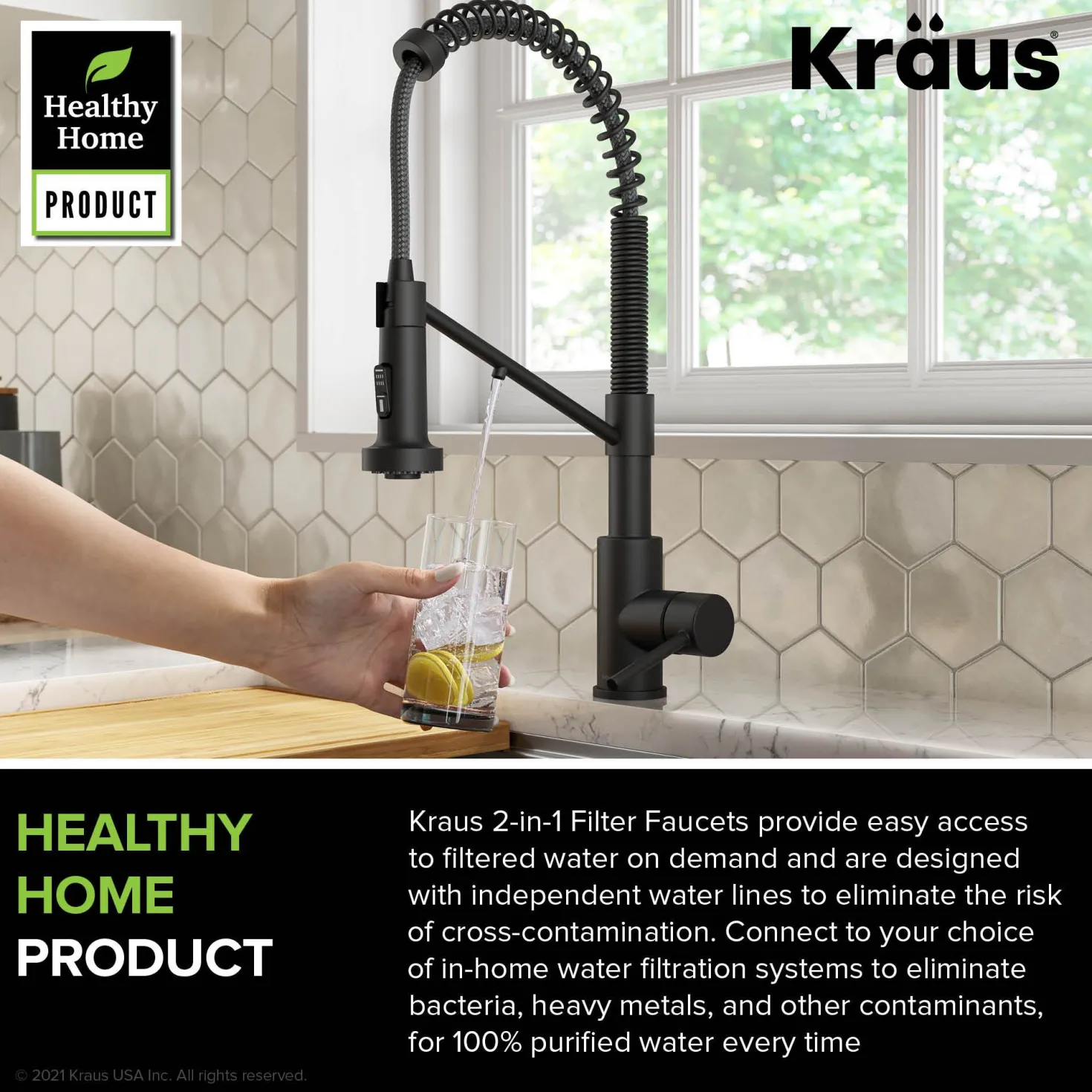 KRAUS Single Handle Kitchen Faucet with Integrated Dispenser for Water Filtration in Matte Black