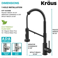 KRAUS Single Handle Kitchen Faucet with Integrated Dispenser for Water Filtration in Matte Black