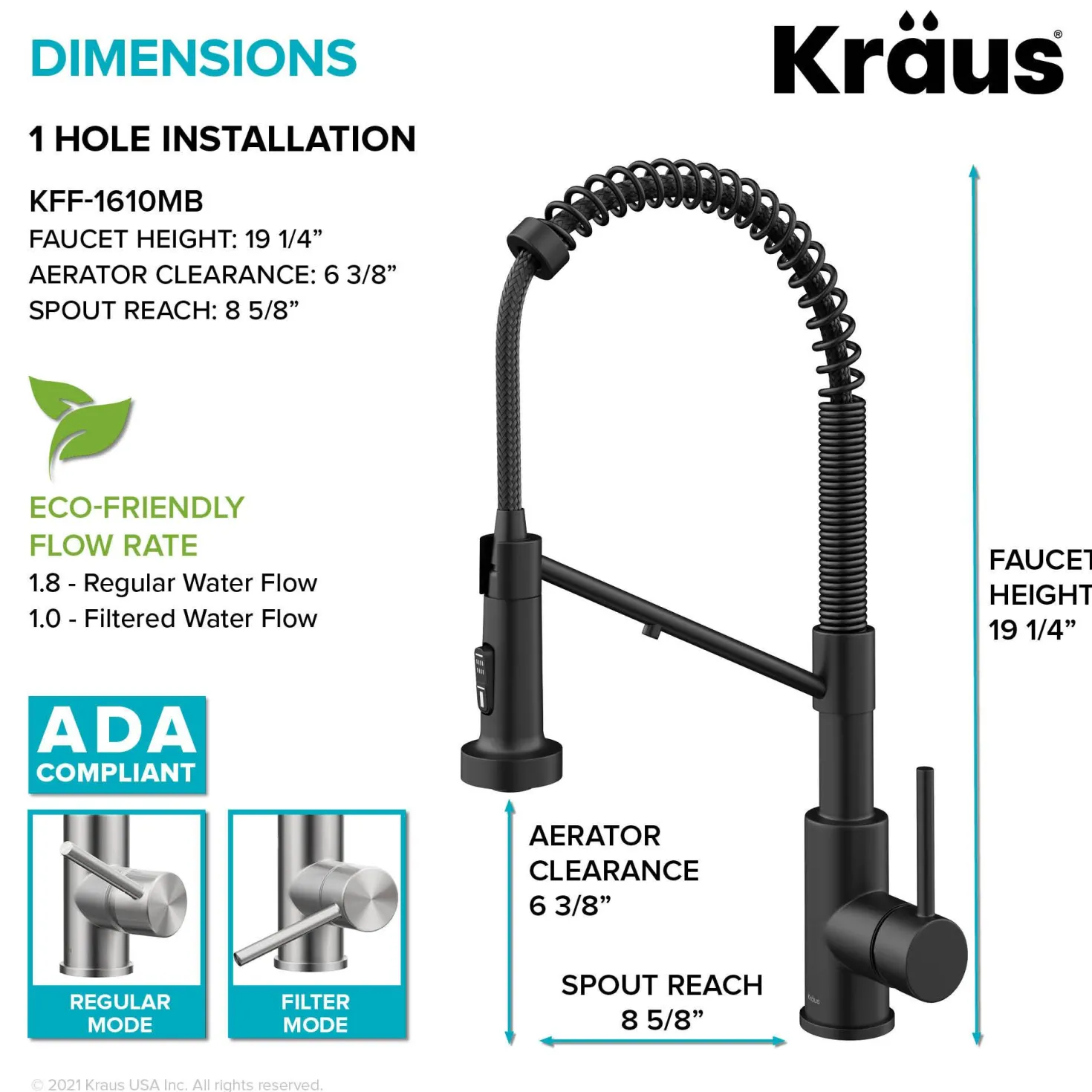 KRAUS Single Handle Kitchen Faucet with Integrated Dispenser for Water Filtration in Matte Black