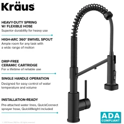 KRAUS Single Handle Kitchen Faucet with Integrated Dispenser for Water Filtration in Matte Black