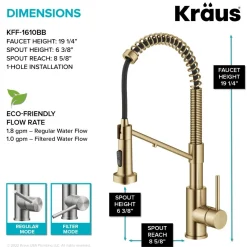 KRAUS Single Handle Kitchen Faucet with Integrated Dispenser for Water Filtration in Brushed Brass