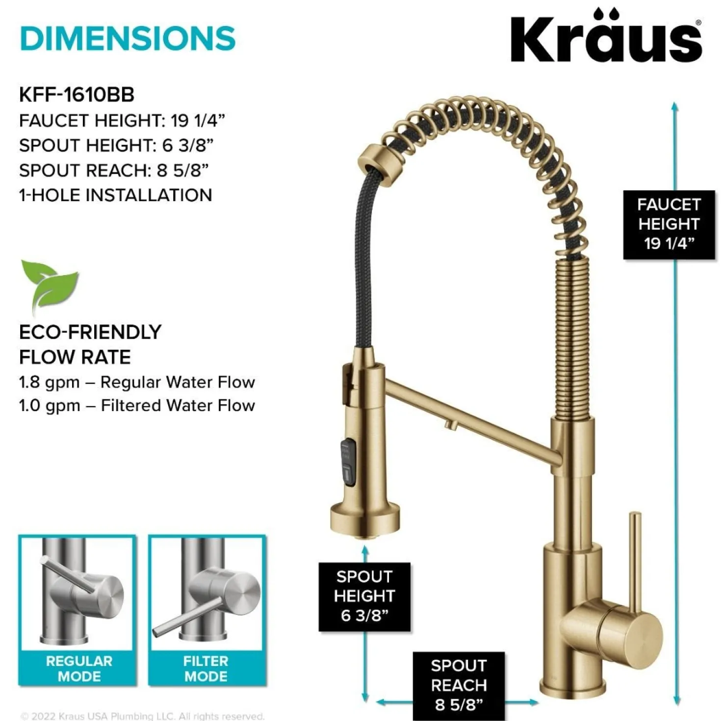 KRAUS Single Handle Kitchen Faucet with Integrated Dispenser for Water Filtration in Brushed Brass