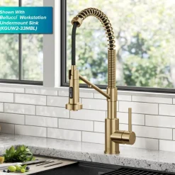 KRAUS Single Handle Kitchen Faucet with Integrated Dispenser for Water Filtration in Brushed Brass