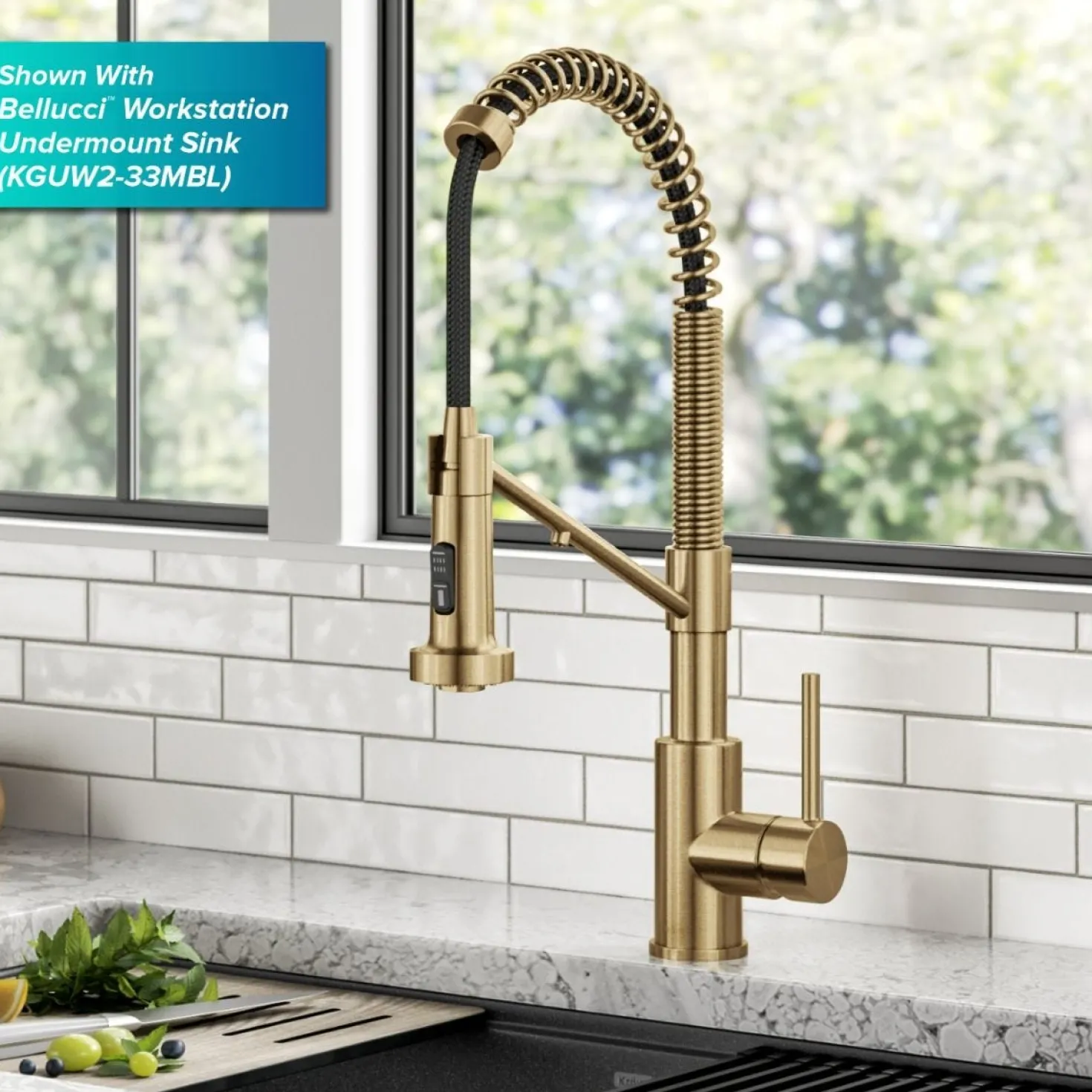 KRAUS Single Handle Kitchen Faucet with Integrated Dispenser for Water Filtration in Brushed Brass