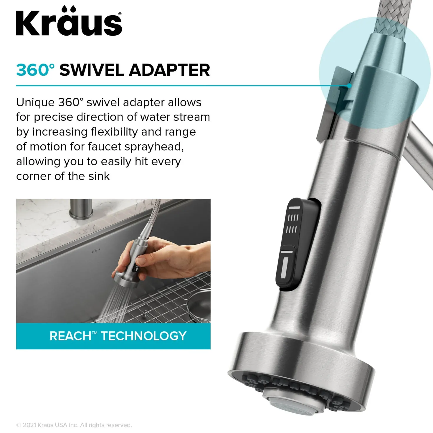 KRAUS Single Handle Kitchen Faucet with Integrated Dispenser for Water Filtration in Brushed Brass