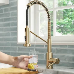 KRAUS Single Handle Kitchen Faucet with Integrated Dispenser for Water Filtration in Spot Free Antique Champagne Bronze