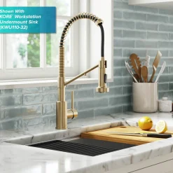 KRAUS Single Handle Kitchen Faucet with Integrated Dispenser for Water Filtration in Spot Free Antique Champagne Bronze