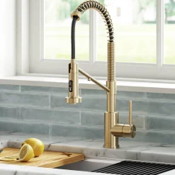 KRAUS Single Handle Kitchen Faucet with Integrated Dispenser for Water Filtration in Spot Free Antique Champagne Bronze