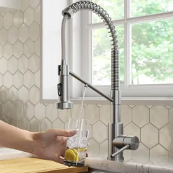 KRAUS Single Handle Kitchen Faucet with Integrated Dispenser for Water Filtration in Spot Free Stainless Steel