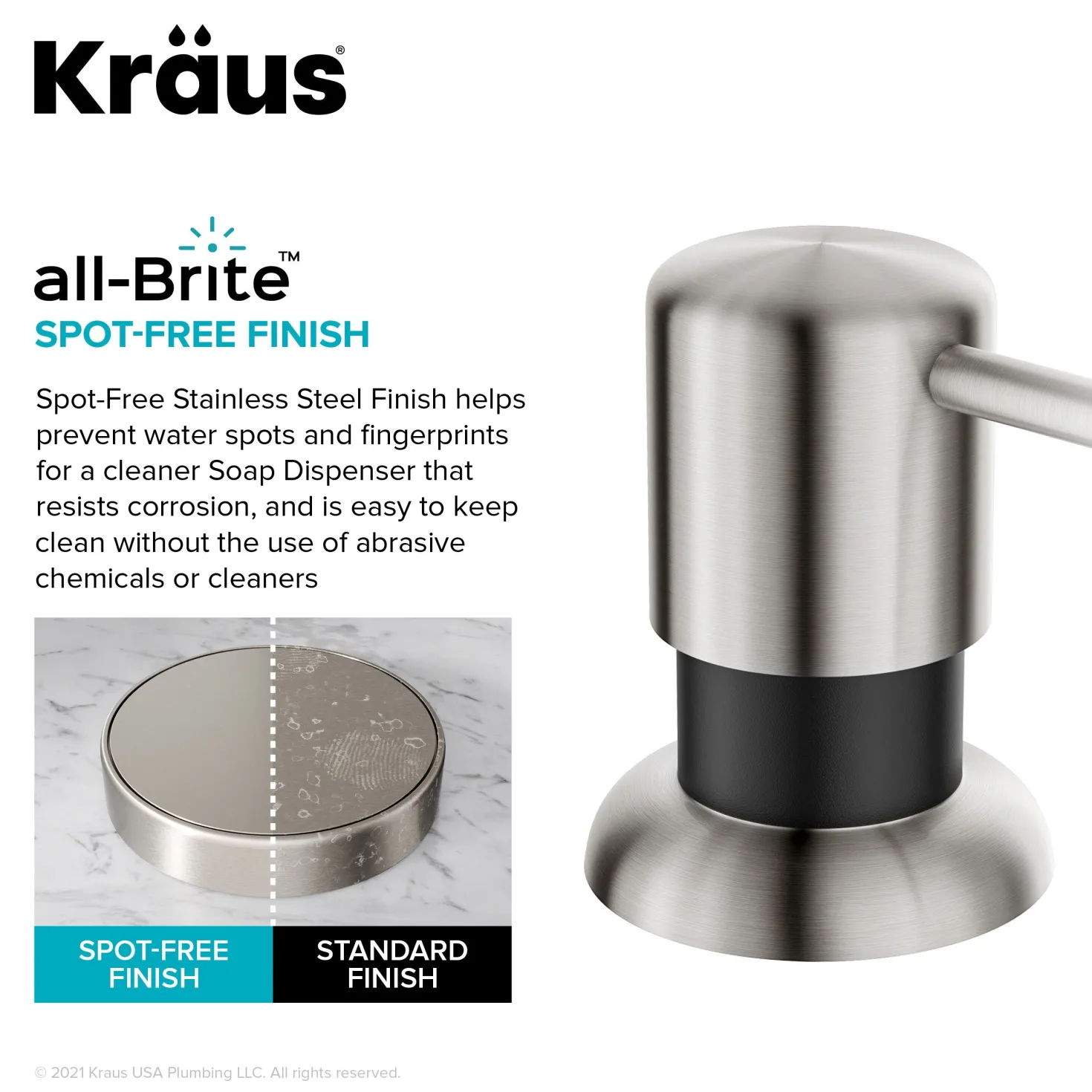 KRAUS Soap Dispenser in Spot Free Stainless Steel and Matte Black