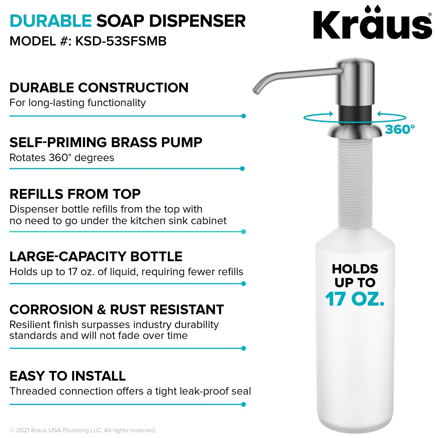 KRAUS Soap Dispenser in Spot Free Stainless Steel and Matte Black