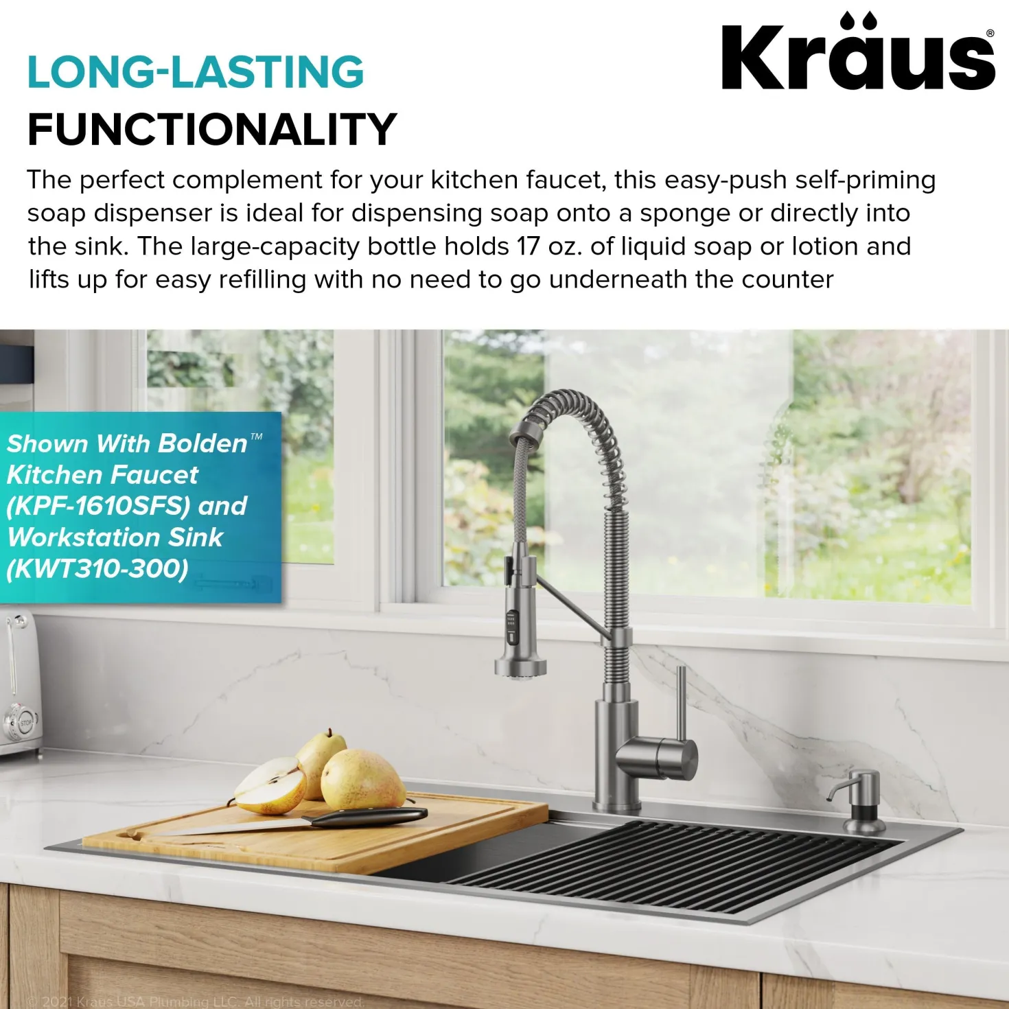 KRAUS Soap Dispenser in Spot Free Stainless Steel and Matte Black