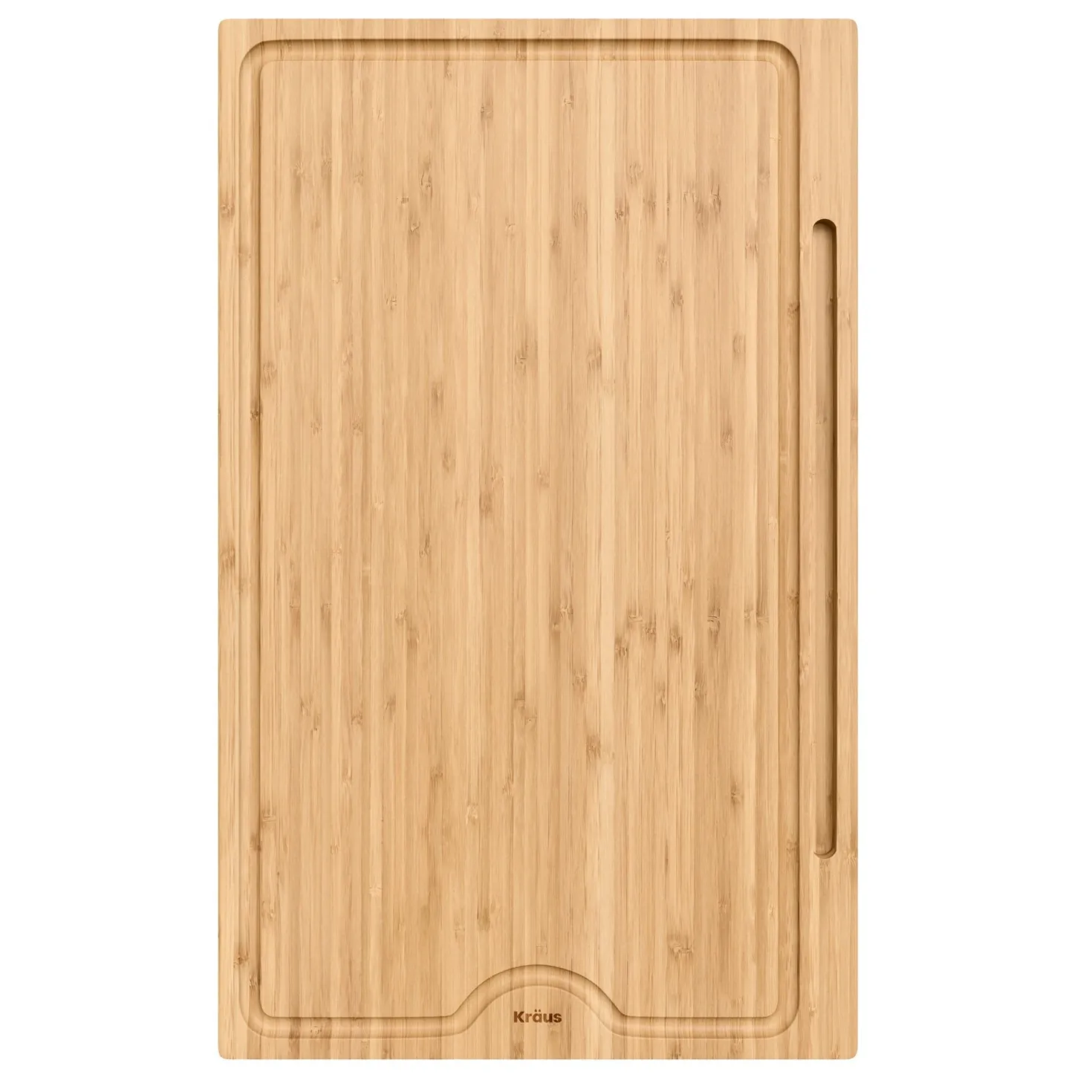 KRAUS Solid Bamboo Cutting Board with Mobile Device Holder for most Standard Kitchen Sinks