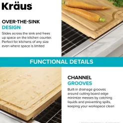 KRAUS Solid Bamboo Cutting Board with Mobile Device Holder for most Standard Kitchen Sinks