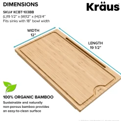 KRAUS Solid Bamboo Cutting Board with Mobile Device Holder for most Standard Kitchen Sinks