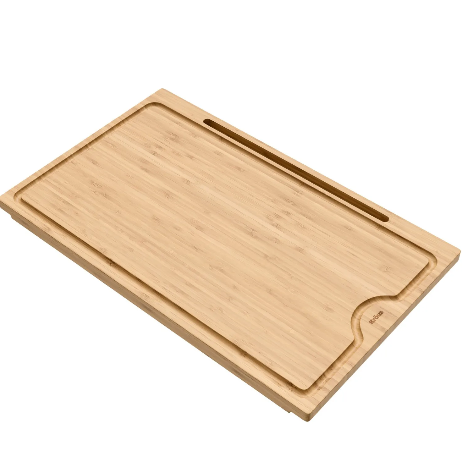 KRAUS Solid Bamboo Cutting Board with Mobile Device Holder for most Standard Kitchen Sinks