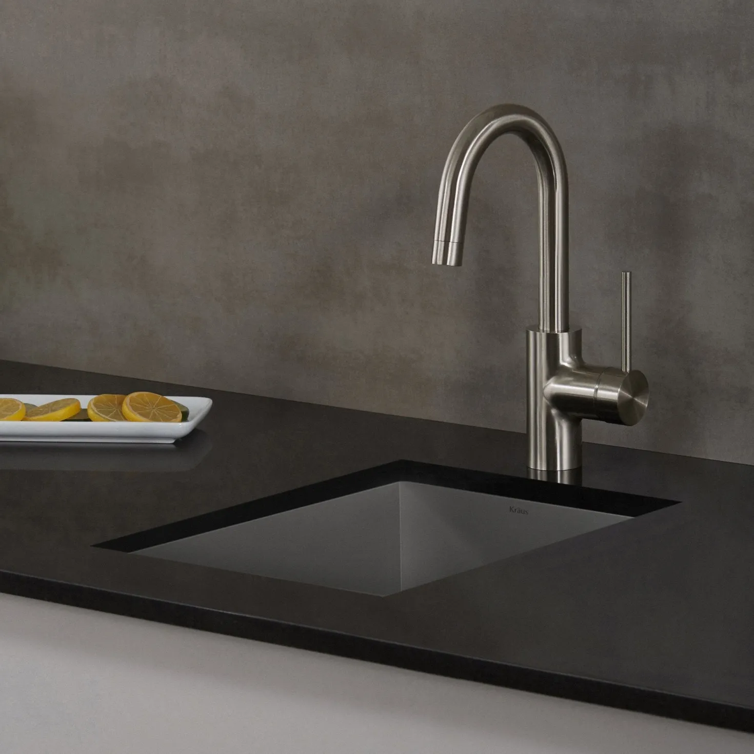 KRAUS Spot Free Oletto Single Handle Kitchen Bar Faucet in all-Brite Stainless Steel Finish