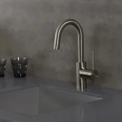 KRAUS Spot Free Oletto Single Handle Kitchen Bar Faucet in all-Brite Stainless Steel Finish