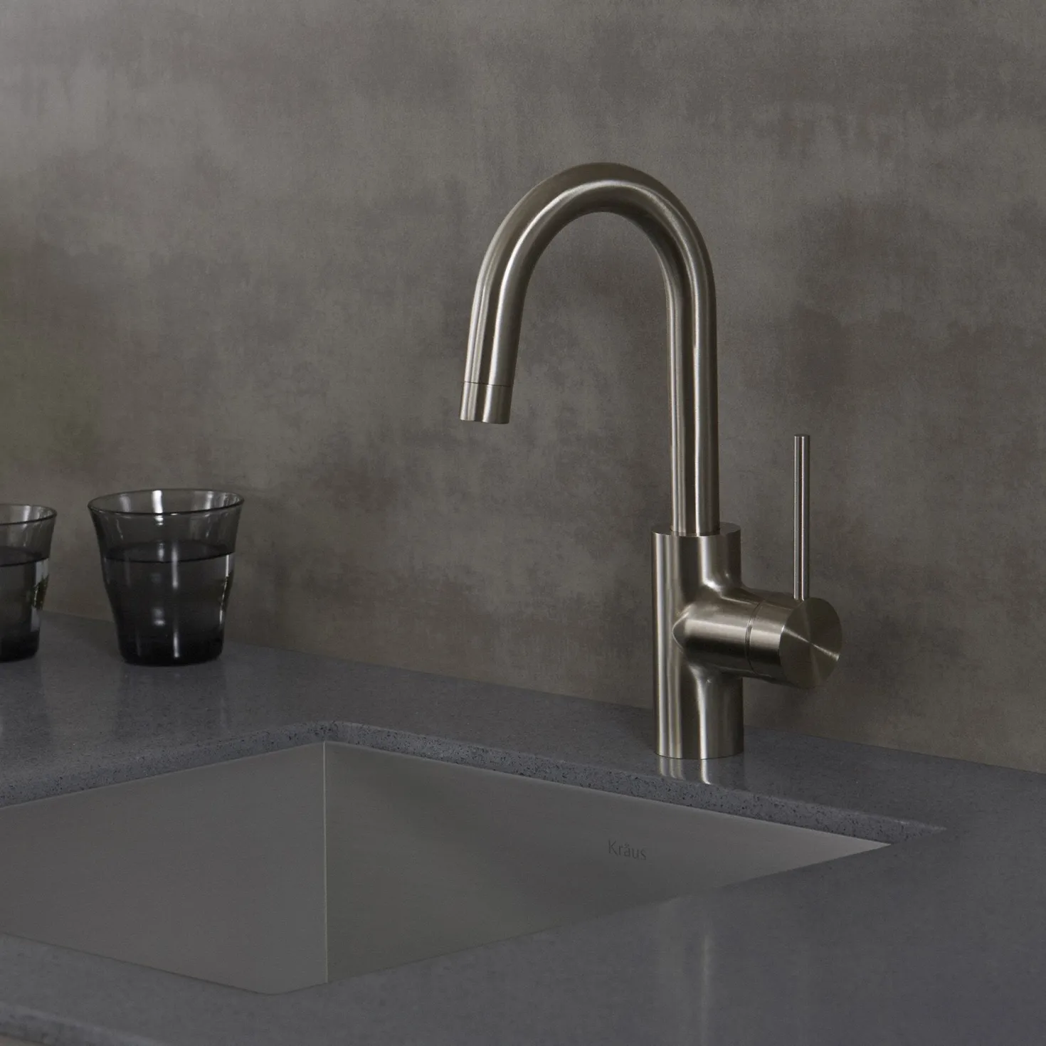 KRAUS Spot Free Oletto Single Handle Kitchen Bar Faucet in all-Brite Stainless Steel Finish