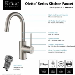 KRAUS Spot Free Oletto Single Handle Kitchen Bar Faucet in all-Brite Stainless Steel Finish