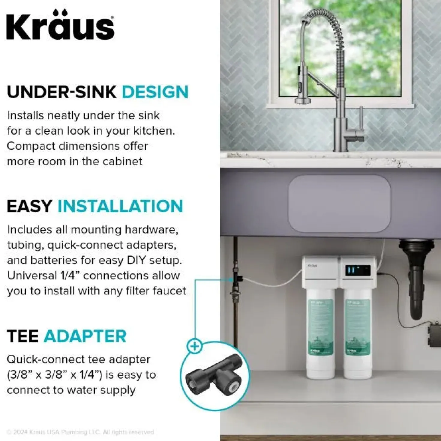 KRAUS 2-Stage Carbon Block Under-Sink Water Filtration System with Digital Display Monitor