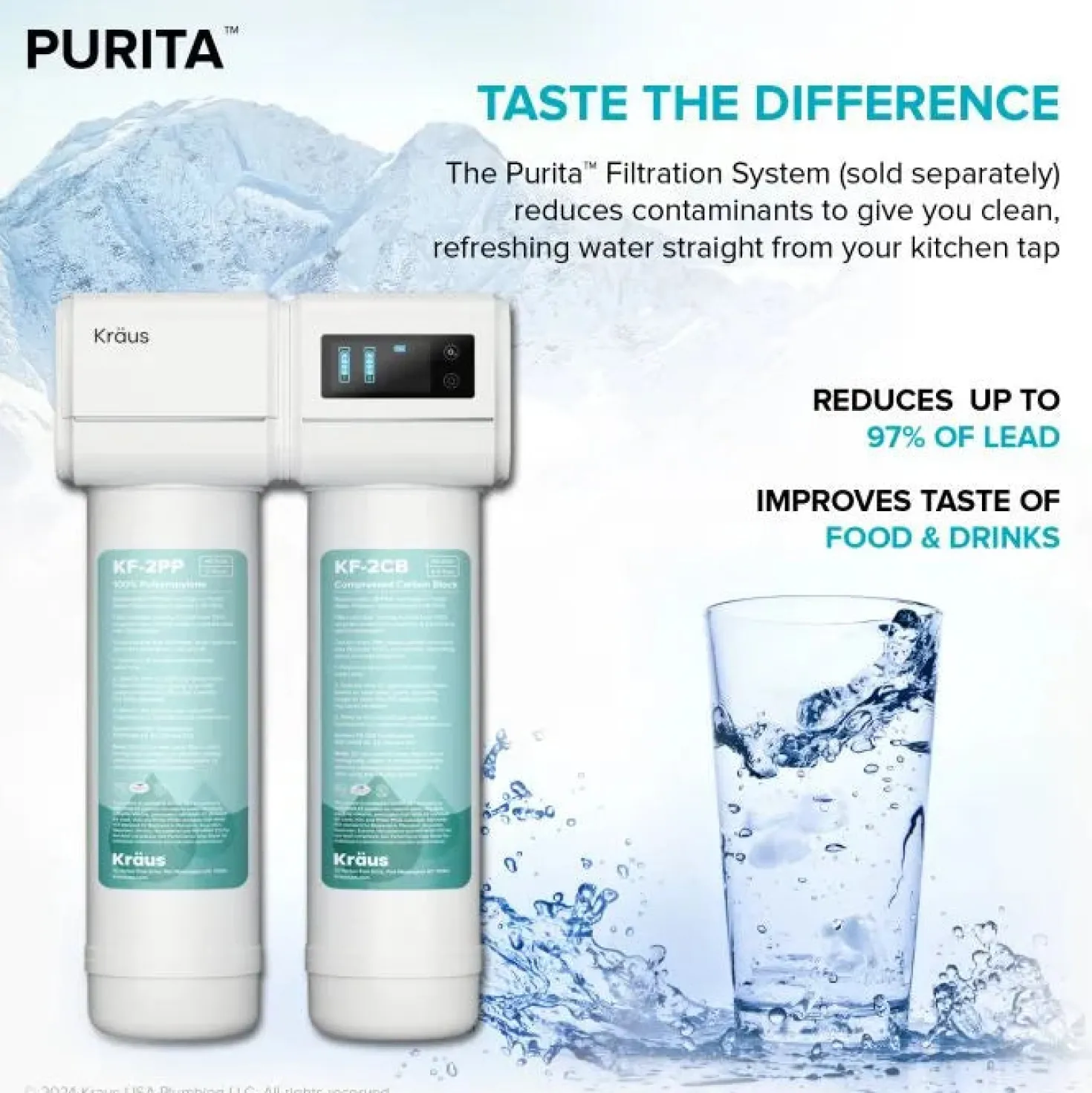KRAUS 2-Stage Carbon Block Under-Sink Water Filtration System with Digital Display Monitor