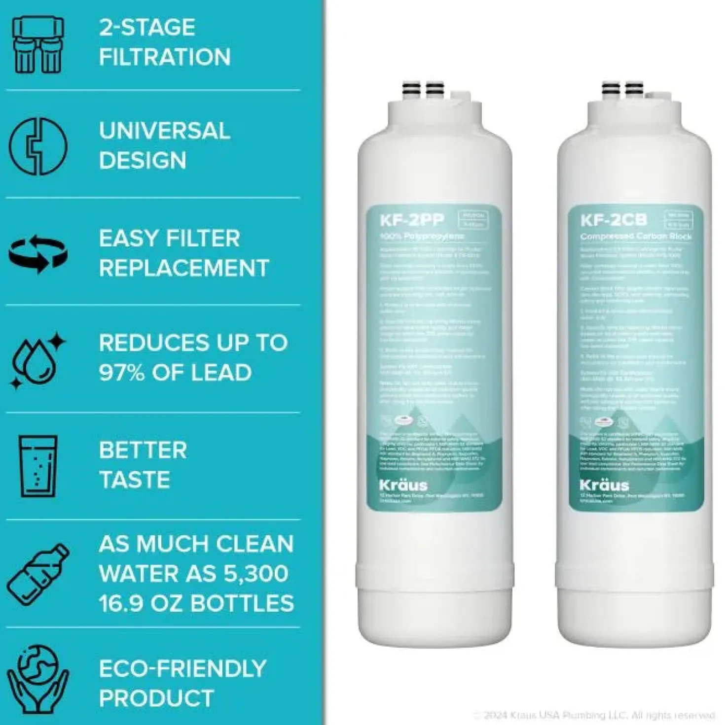 KRAUS 2-Stage Carbon Block Under-Sink Water Filtration System with Digital Display Monitor