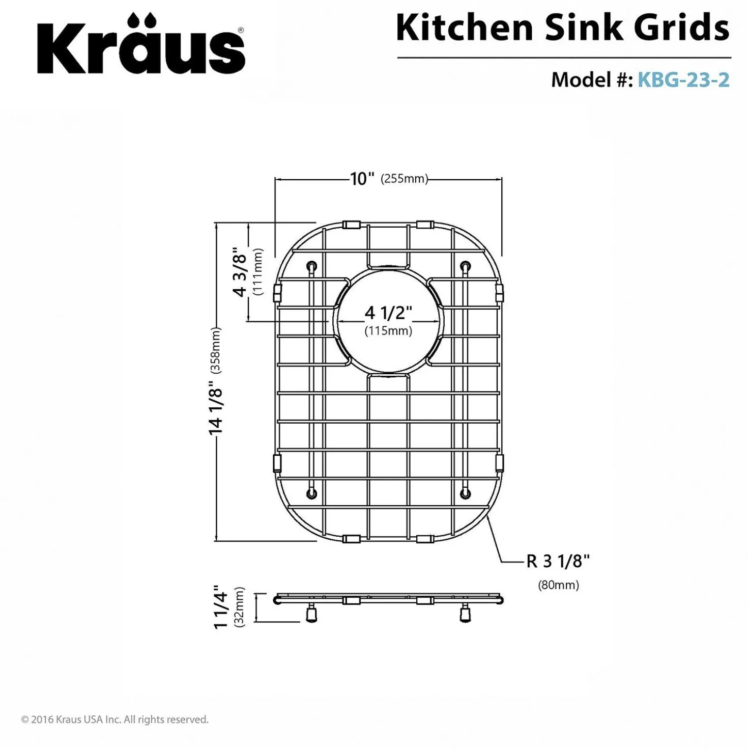 KRAUS Stainless Steel Bottom Grid with Protective Anti-Scratch Bumpers for KBU23 Kitchen Sink Right Bowl