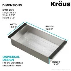 KRAUS Stainless Steel Colander for Workstation Kitchen Sink