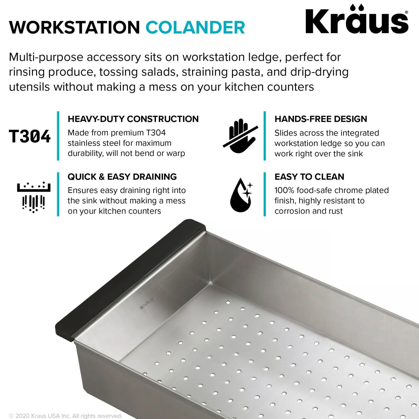 KRAUS Stainless Steel Colander for Workstation Kitchen Sink