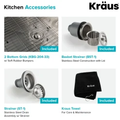 KRAUS Standart PRO 33" 16 Gauge 40/60 Double Bowl Stainless Steel Farmhouse Kitchen Sink in Stainless Steel