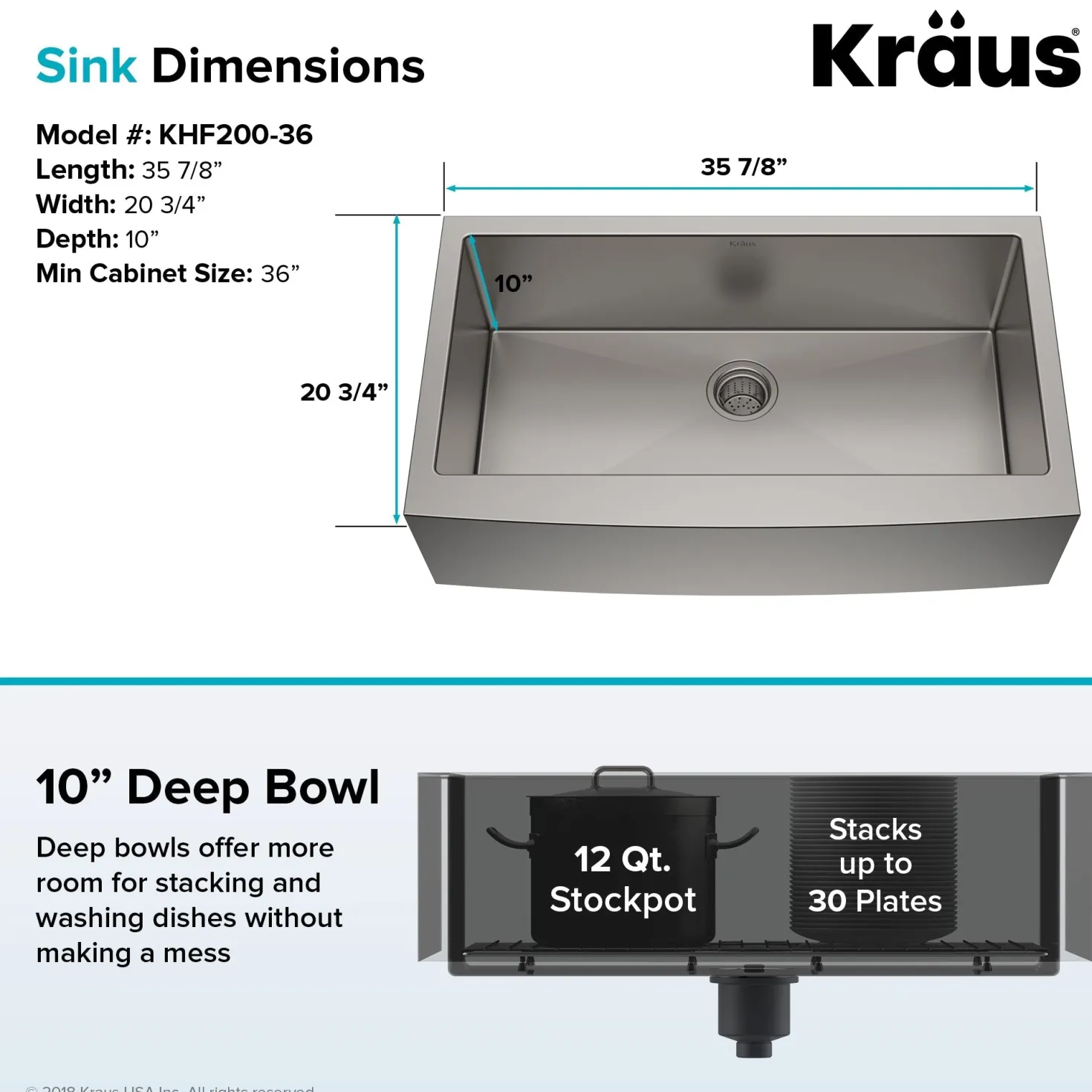 KRAUS Standart PRO 36" 16 Gauge Single Bowl Stainless Steel Farmhouse Kitchen Sink