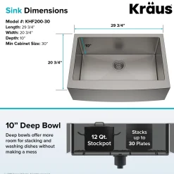 KRAUS Standart PRO 30" 16 Gauge Single Bowl Stainless Steel Farmhouse Kitchen Sink
