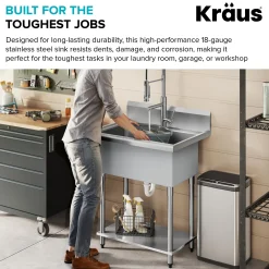 KRAUS Standart Pro 32” 18-Gauge Stainless Steel Single Bowl Commercial Style Laundry Utility Sink