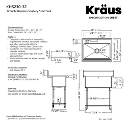 KRAUS Standart Pro 32” 18-Gauge Stainless Steel Single Bowl Commercial Style Laundry Utility Sink