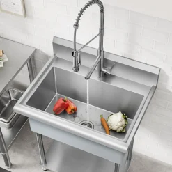 KRAUS Standart Pro 32” 18-Gauge Stainless Steel Single Bowl Commercial Style Laundry Utility Sink