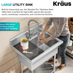 KRAUS Standart Pro 32” 18-Gauge Stainless Steel Single Bowl Commercial Style Laundry Utility Sink