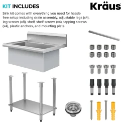 KRAUS Standart Pro 32” 18-Gauge Stainless Steel Single Bowl Commercial Style Laundry Utility Sink